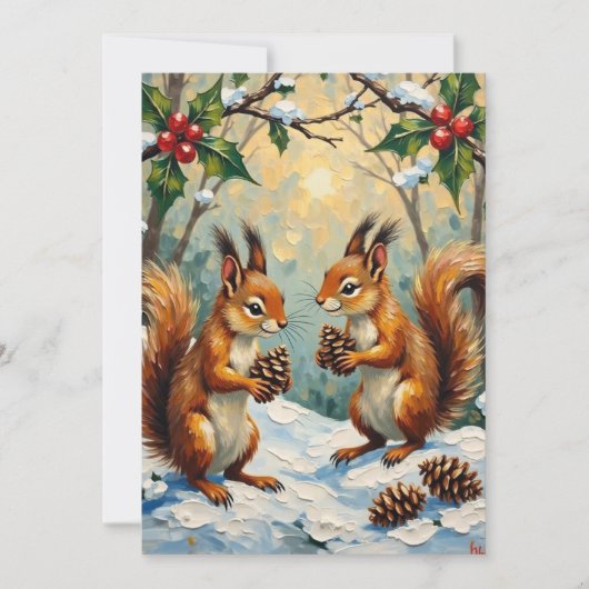 Vintage Squirrels Gathering Pinecones Christmas Feiertagskarte (Vorderseite)