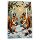 Vintage Squirrels Gathering Pinecones Christmas Mittlere Geschenktüte (Vorderseite)
