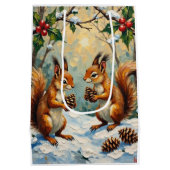 Vintage Squirrels Gathering Pinecones Christmas Mittlere Geschenktüte (Rückseite)