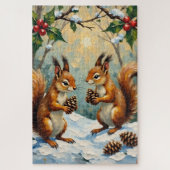 Vintage Squirrels Gathering Pinecones Christmas Puzzle (Vertikal)