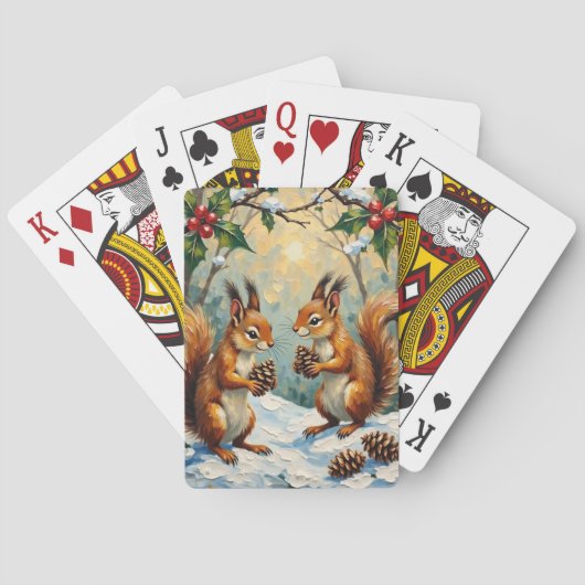 Vintage Squirrels Gathering Pinecones Christmas Spielkarten (Rückseite)