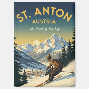Vintage St. Anton Österreich Skifahrer Skifahren Magnet