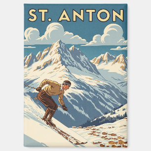 Vintage St. Anton Österreich Skifahrer Skifahren Magnet