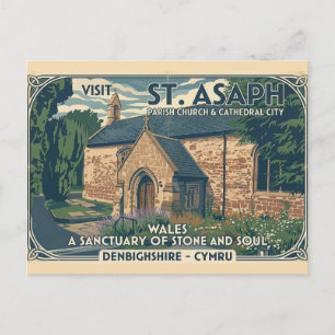 Vintage St Asaph Wales Reiseplakat - Wales Postkarte