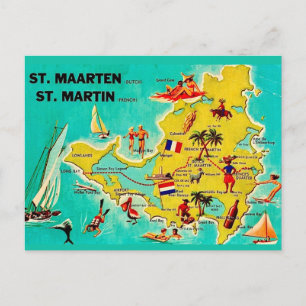 Vintage-St. Martin-Inselkarte Postkarte