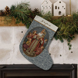 Vintage St. Nicholas with Children Needlepoint Großer Weihnachtsstrumpf