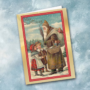 Vintage St. Nikolaus mit Kindern Weihnachten Karte