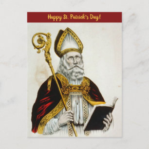 Vintage St. Patrick mit Kapuze und Stab Postkarte