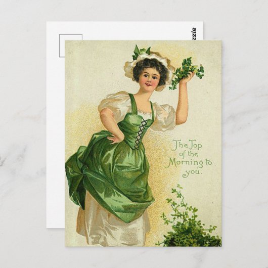 Vintage St. Patrick's Day Dame Postkarte (Vorne/Hinten)