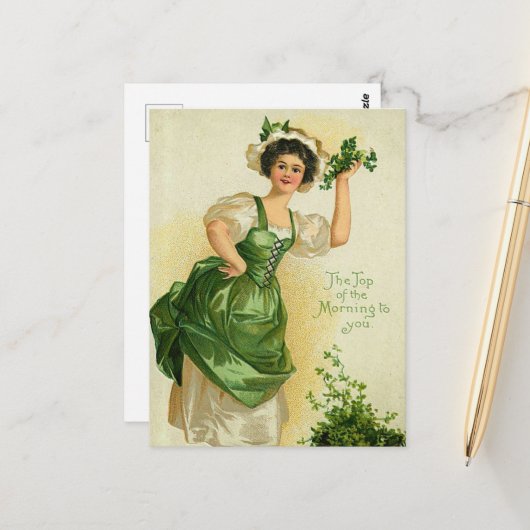 Vintage St. Patrick's Day Dame Postkarte (Vorderseite/Rückseite Beispiel)