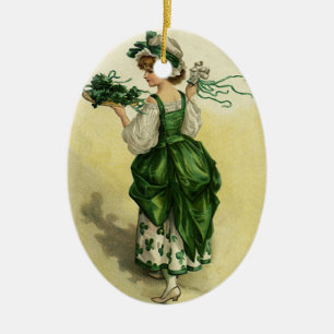 Vintage St. Patrick's Day, Frau grüne Shamrocks Keramik Ornament