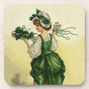 Vintage St. Patrick's Day, Frau mit grünen Shamroc Untersetzer