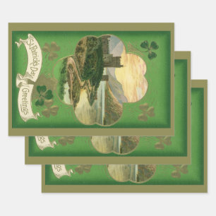 Vintage St. Patrick's Day Grüße Shamrock Schloss Geschenkpapier Set