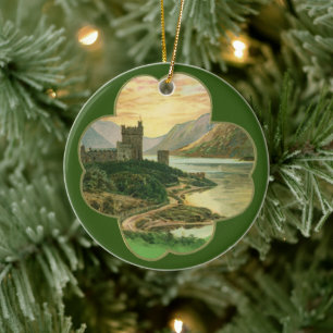 Vintage St. Patricks Day Grüße Shamrock Schloss Keramik Ornament
