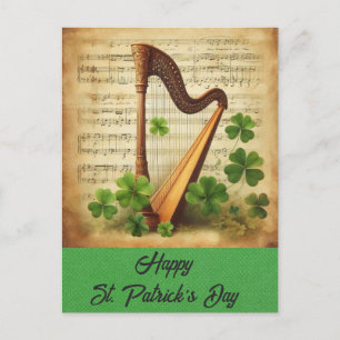 Vintage St. Patrick's Day Harfe Shamrock irische M Postkarte
