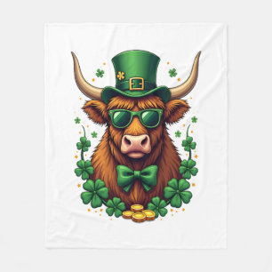 Vintage St. Patricks Day Highland-Kuh mit Shamroc Fleecedecke