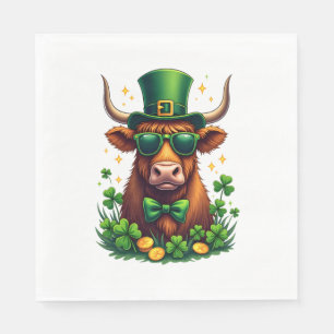 Vintage St. Patricks Day Highland-Kuh mit Shamroc Serviette
