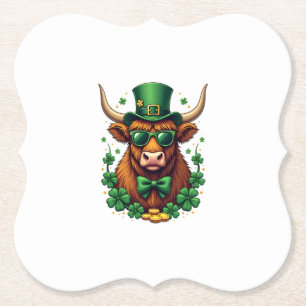 Vintage St. Patricks Day Highland-Kuh mit Shamroc Untersetzer