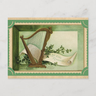 Vintage St. Patricks Day Irische Harfe Erin Go Bra Postkarte