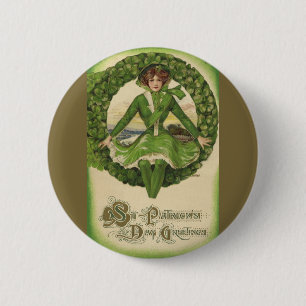 Vintage St. Patrick's Day, Irische Maid in einem K Button