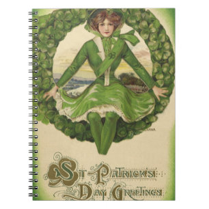 Vintage St. Patrick's Day, Irische Maid in einem K Notizblock