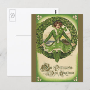 Vintage St. Patrick's Day, Irische Maid in einem K Postkarte
