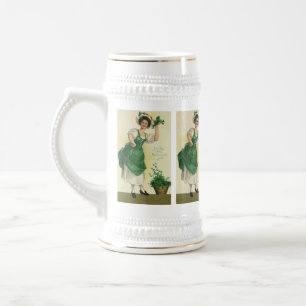 Vintage St. Patrick's Day Irische Maid mit Kleebla Bierglas