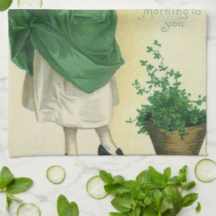 Vintage St. Patrick's Day Irische Maid mit Kleebla Geschirrtuch