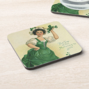 Vintage St. Patrick's Day Irische Maid mit Kleeblä Getränkeuntersetzer