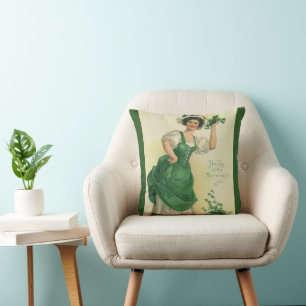 Vintage St. Patrick's Day Irische Maid mit Kleeblä Kissen