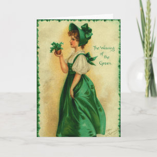 Vintage St. Patrick's Day junge Frau trägt Grün Karte