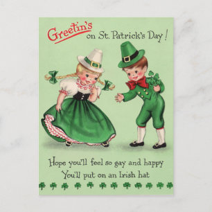 Vintage St. Patrick's Day Kids mit irischem Hut Postkarte