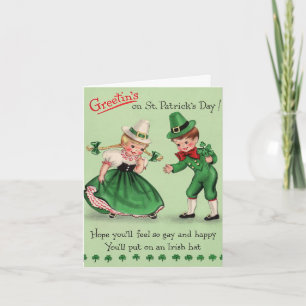 Vintage St. Patrick's Day Kinder mit irischer Mütz Karte