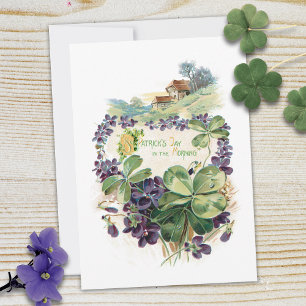 Vintage St. Patrick's Day Kleeblatts & Violets Feiertagskarte