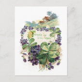 Vintage St. Patrick's Day Kleeblatts & Violets Postkarte (Vorderseite)