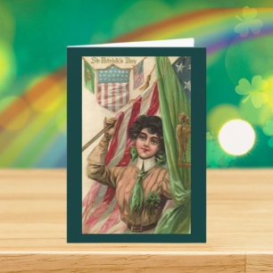 Vintage St. Patrick's Day Lady and Flag Karte