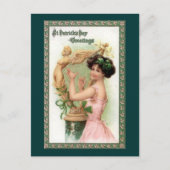 Vintage St. Patrick's Day Lady and Harp Postkarte (Vorderseite)