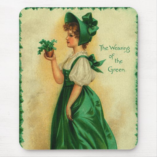 Vintage St. Patrick's Day Lass Wearing Green Mousepad (Vorne)