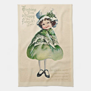 Vintage St. Patrick's Day Mädchen Geschirrtuch