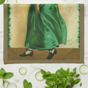Vintage St. Patrick's Day Mädchen mit grüner Kleid Geschirrtuch