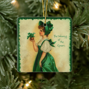 Vintage St. Patrick's Day Mädchen mit grüner Kleid Keramikornament