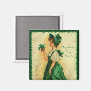 Vintage St. Patrick's Day Mädchen mit grüner Kleid Magnet