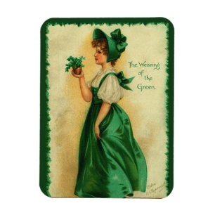 Vintage St. Patrick's Day Mädchen mit grüner Kleid Magnet