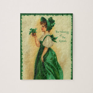 Vintage St. Patrick's Day Mädchen mit grüner Kleid Puzzle
