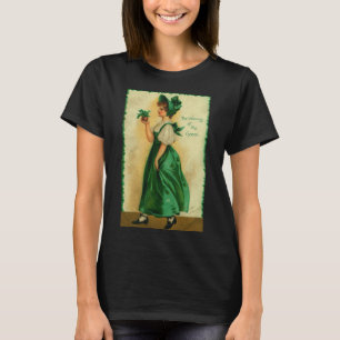 Vintage St. Patrick's Day Mädchen mit grüner Kleid T-Shirt