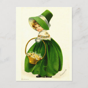 Vintage St. Patrick's Day Mädchen Postkarte