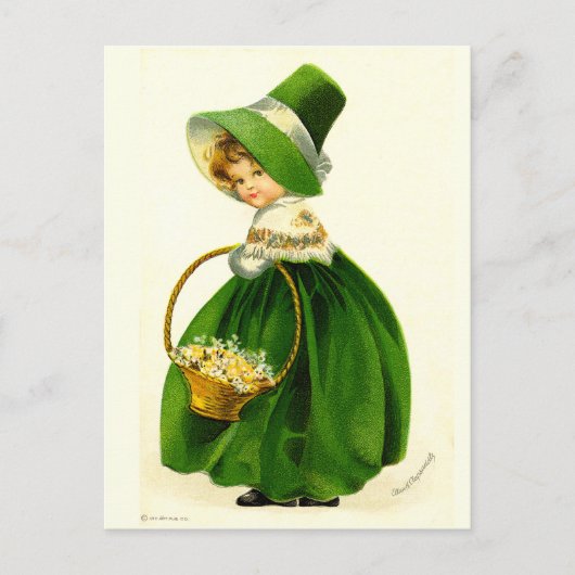 Vintage St. Patrick's Day Mädchen Postkarte (Vorderseite)