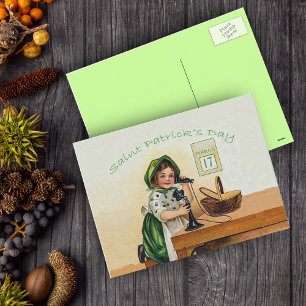 Vintage St. Patrick's Day Mädchen Postkarte