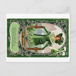 Vintage St. Patrick's Day Mädchen Postkarte