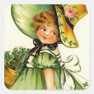 Vintage St. Patrick's Day Mädchen Quadratischer Aufkleber